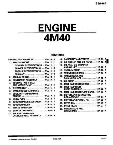 Mitsubishi Engine 4M40 Workshop Manual Ebook Doc